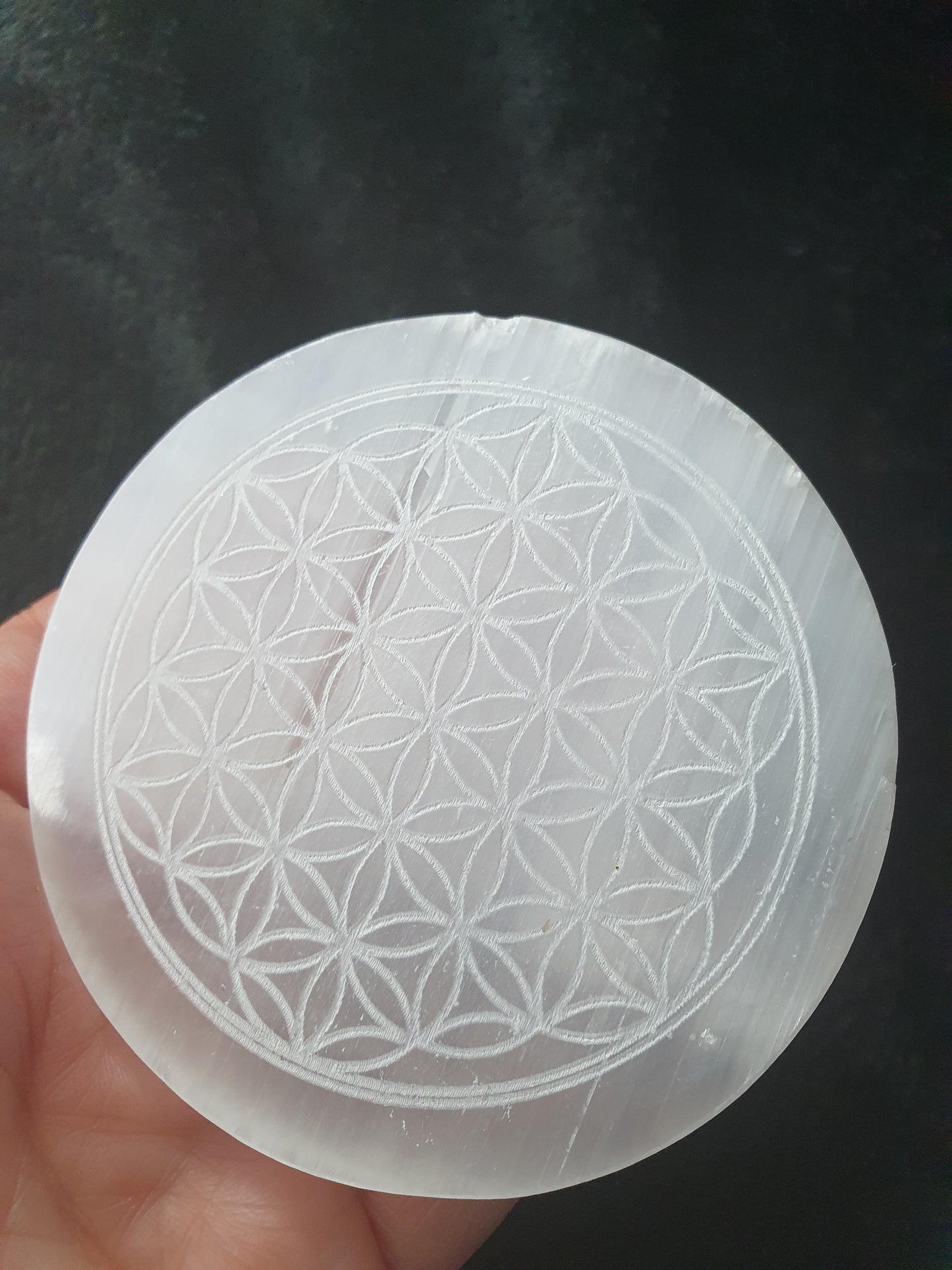 Selenitplatta chakras livets blomma med gåva, nyhet