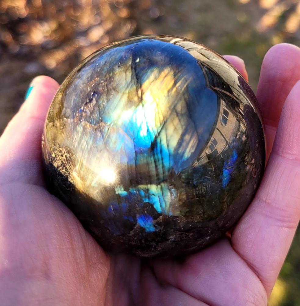 Labradorit Sfär 426 gram |Naturlig Healing Sten för Intuition & Skydd
