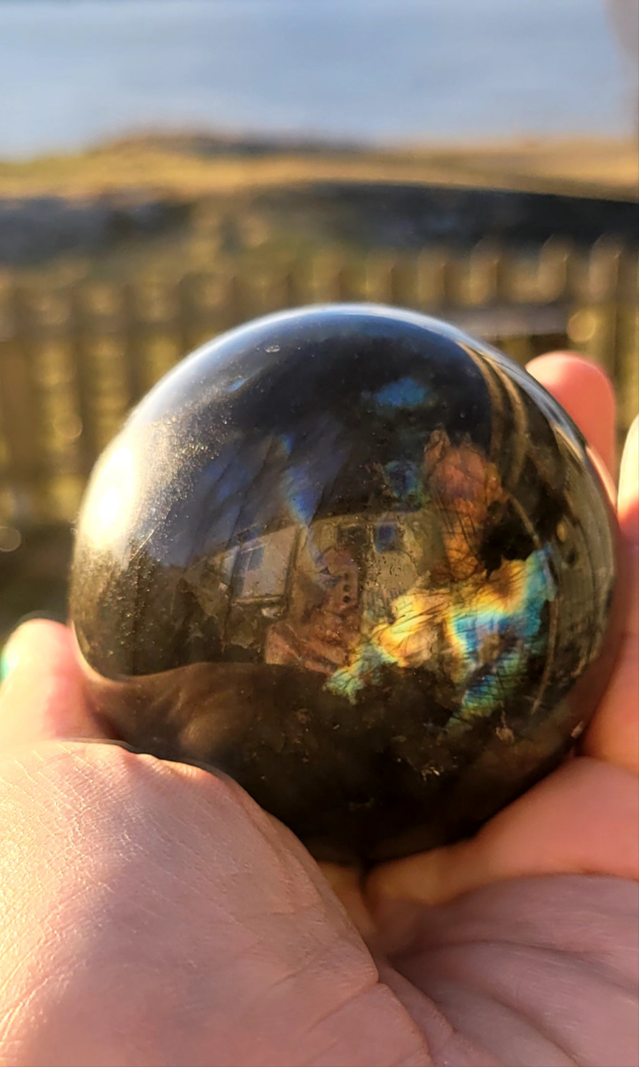 Labradorit Sfär 380 gram |Naturlig Healing Sten för Intuition & Skydd