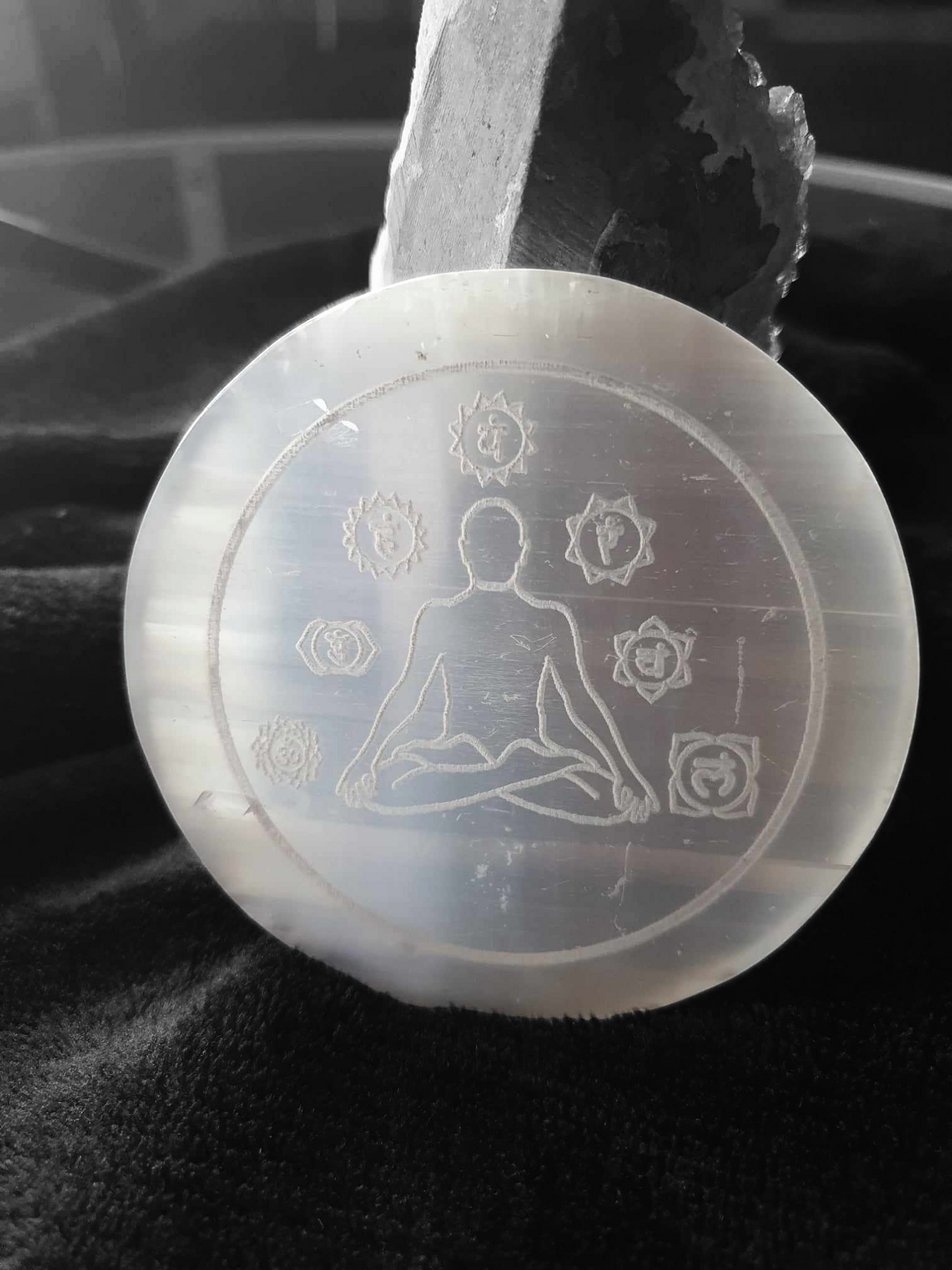 Selenitplatta chakras med gåva Nyhet