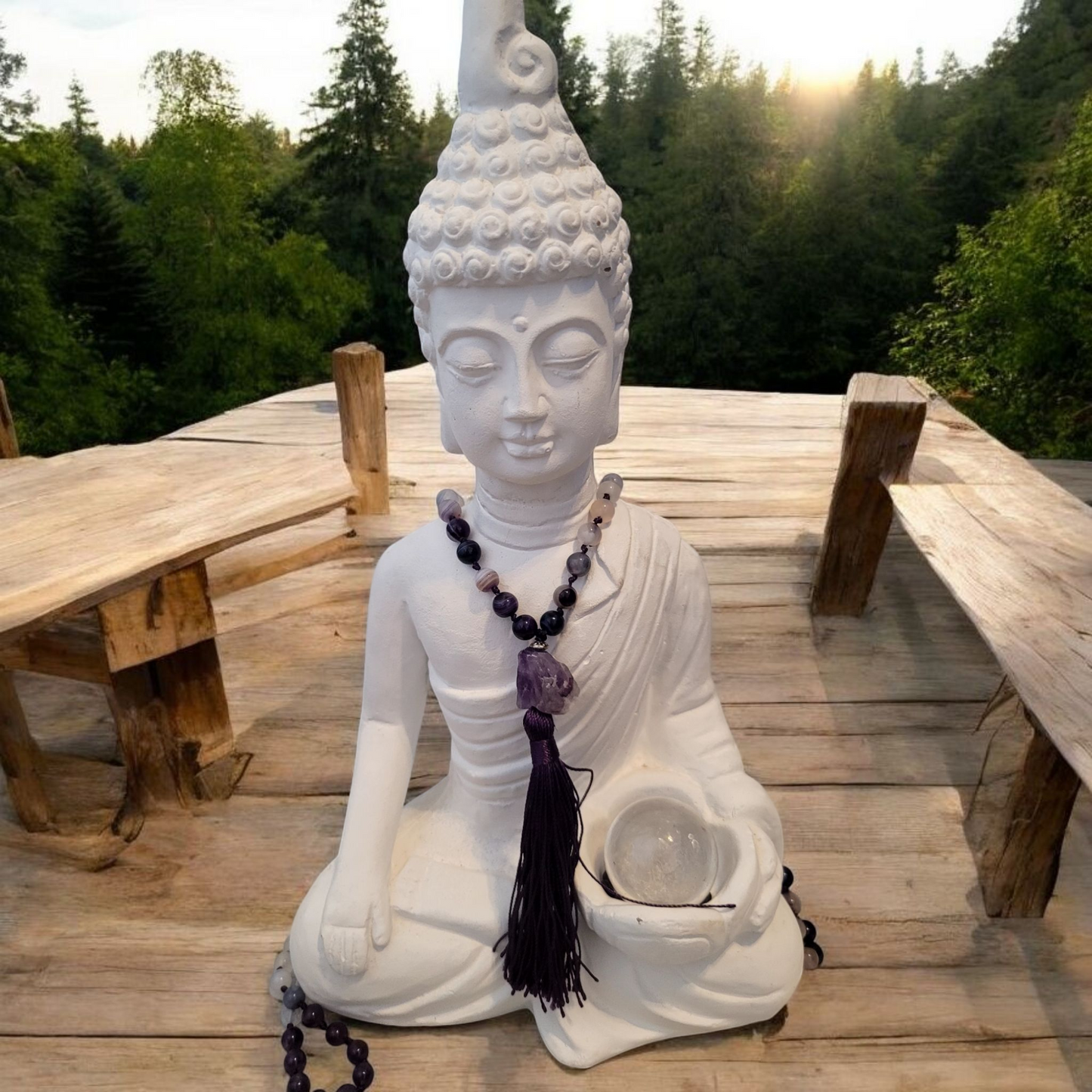 Ametist & Opalit Meditationsmala | Handgjord 108 Pärlor