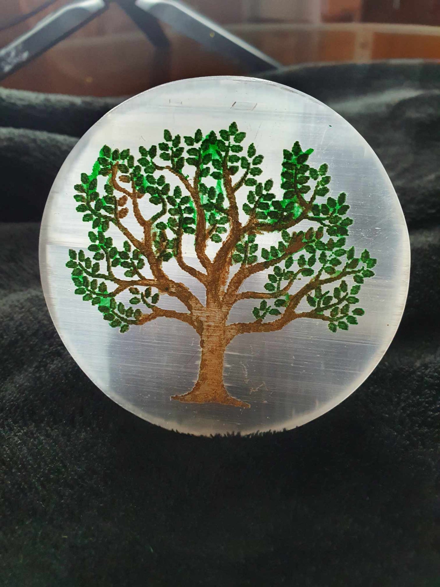 Selenit laddningsplatta Livets träd i färg med gåva Nyhet