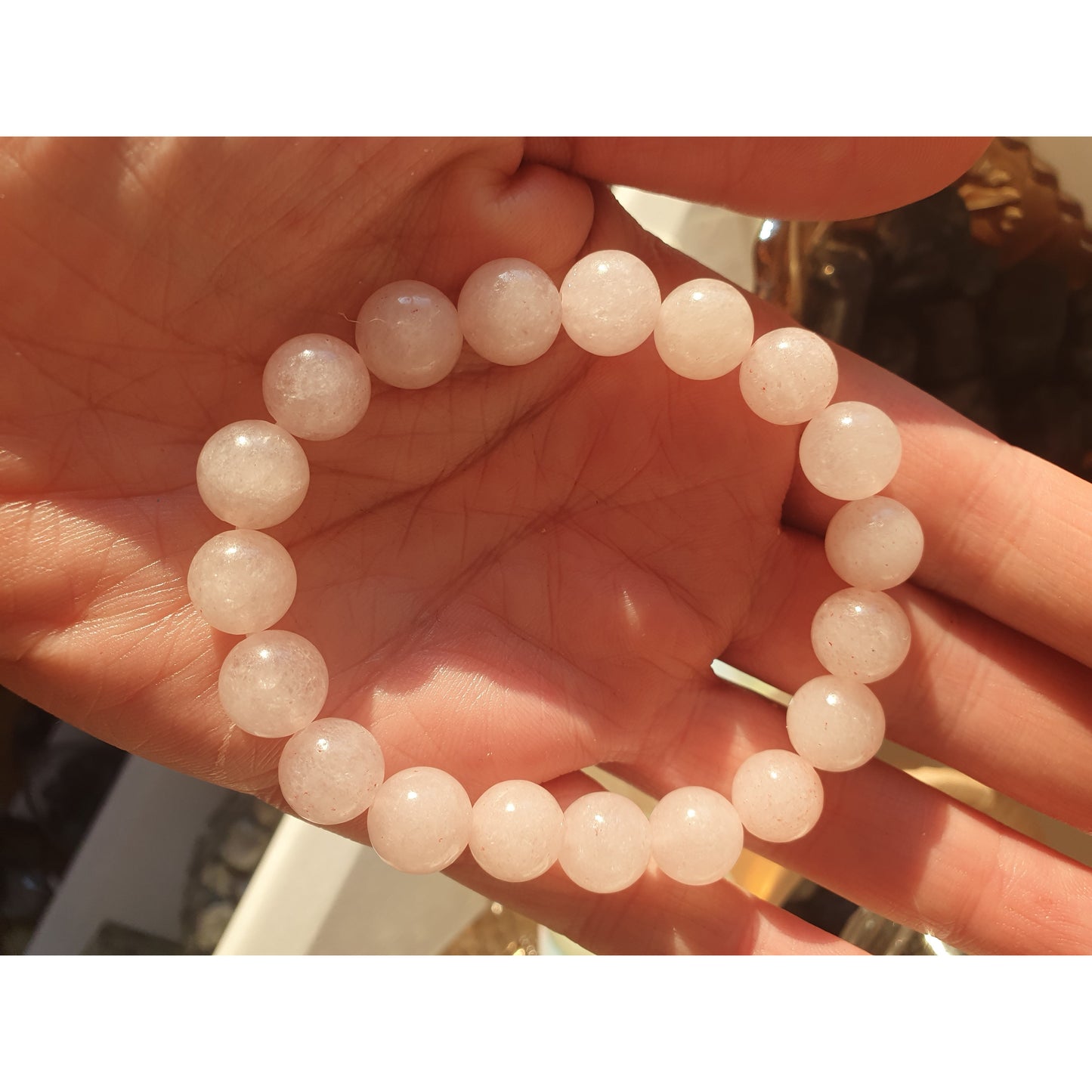 Armband rosenkvarts, runda pärlor 1,5 cm Nyhet!