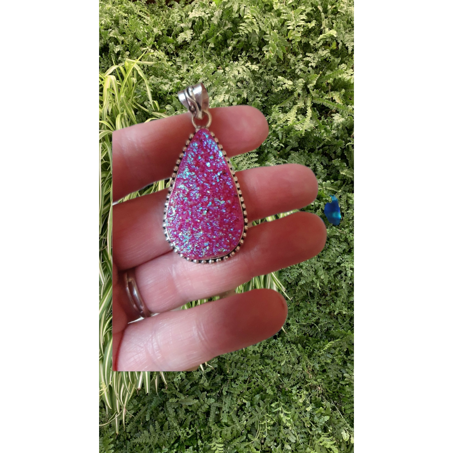 Aura druzy hänge rosa