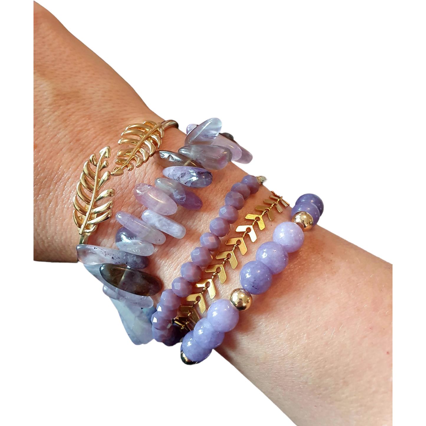 Boho lyxigt kristall armband set ametist med 18k guldöverdrag/guldplätterat