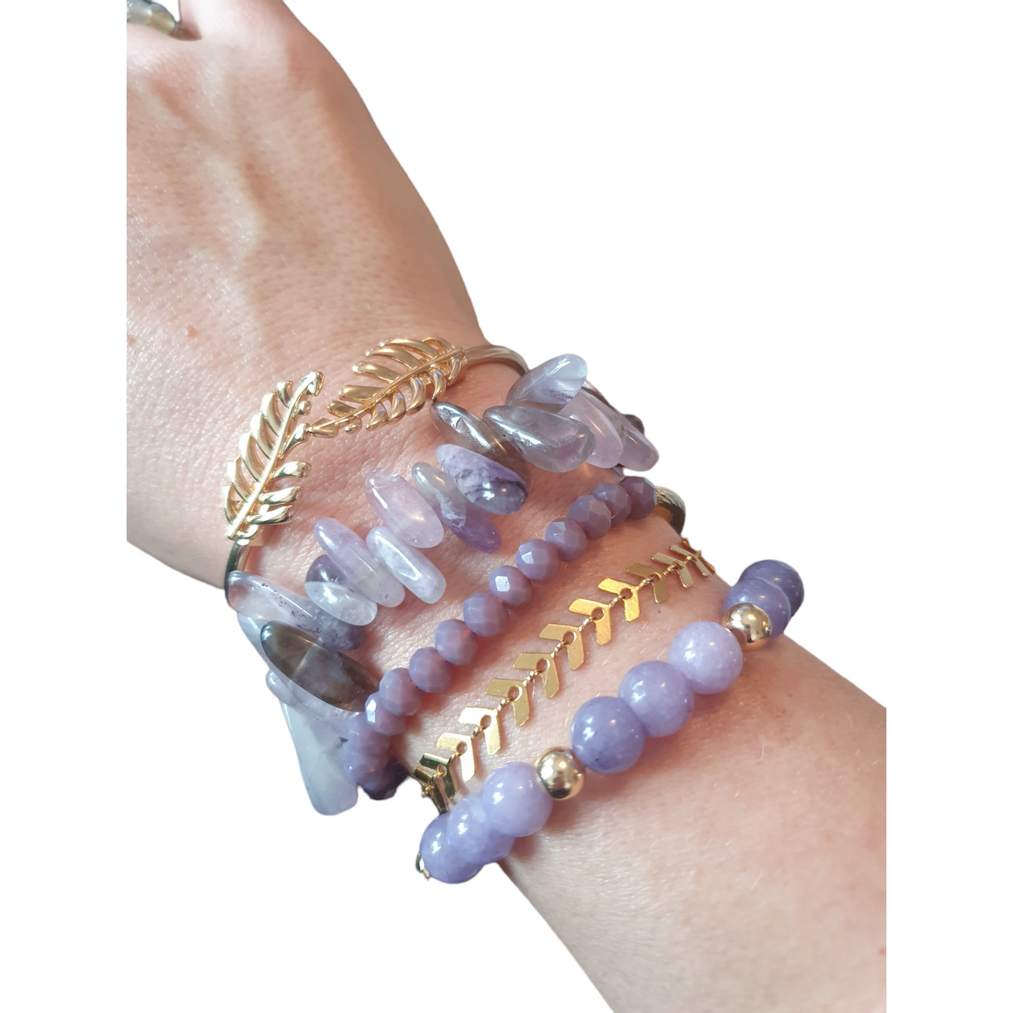 Boho lyxigt kristall armband set ametist med 18k guldöverdrag/guldplätterat