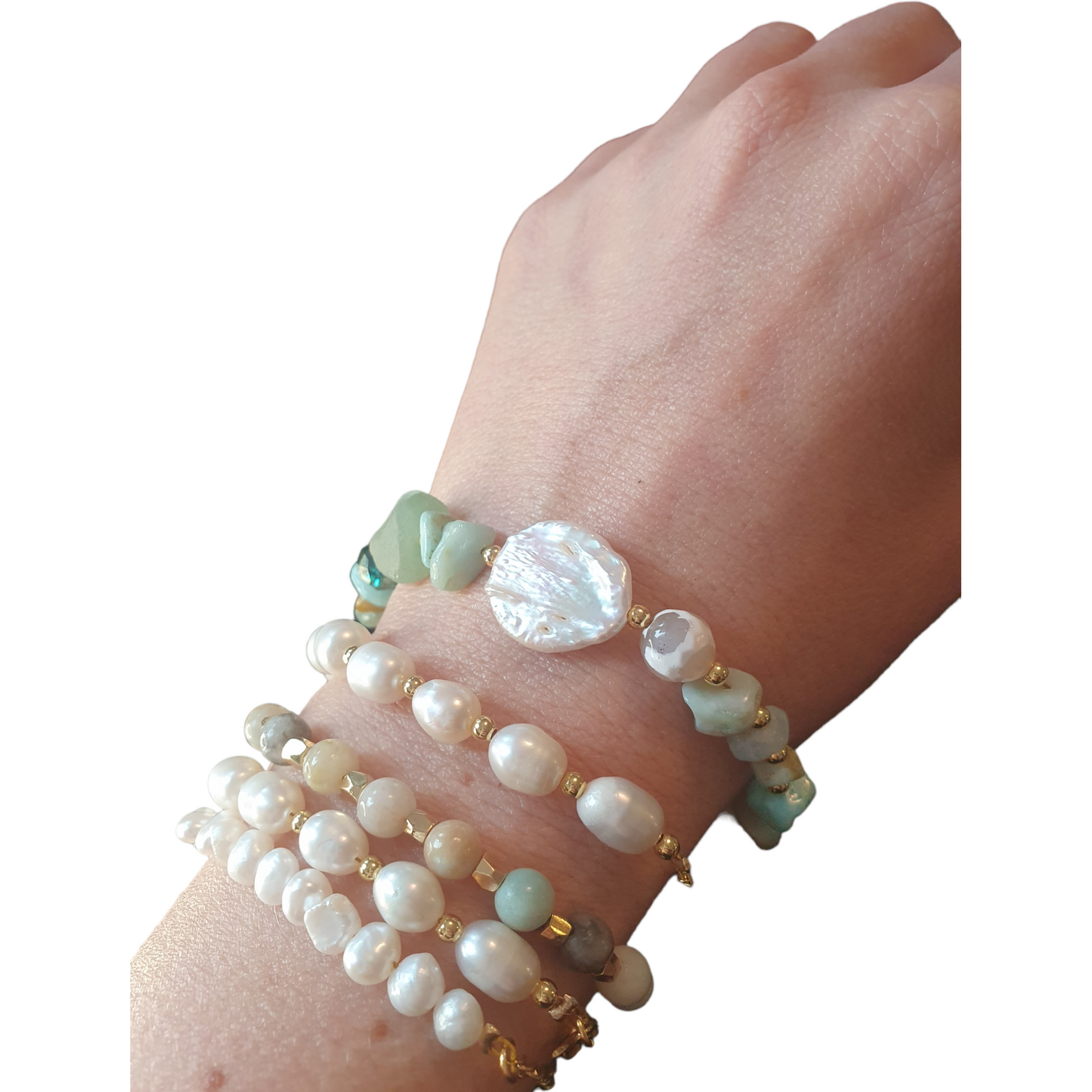 Boho lyxigt kristall armband set med äkta pärlor