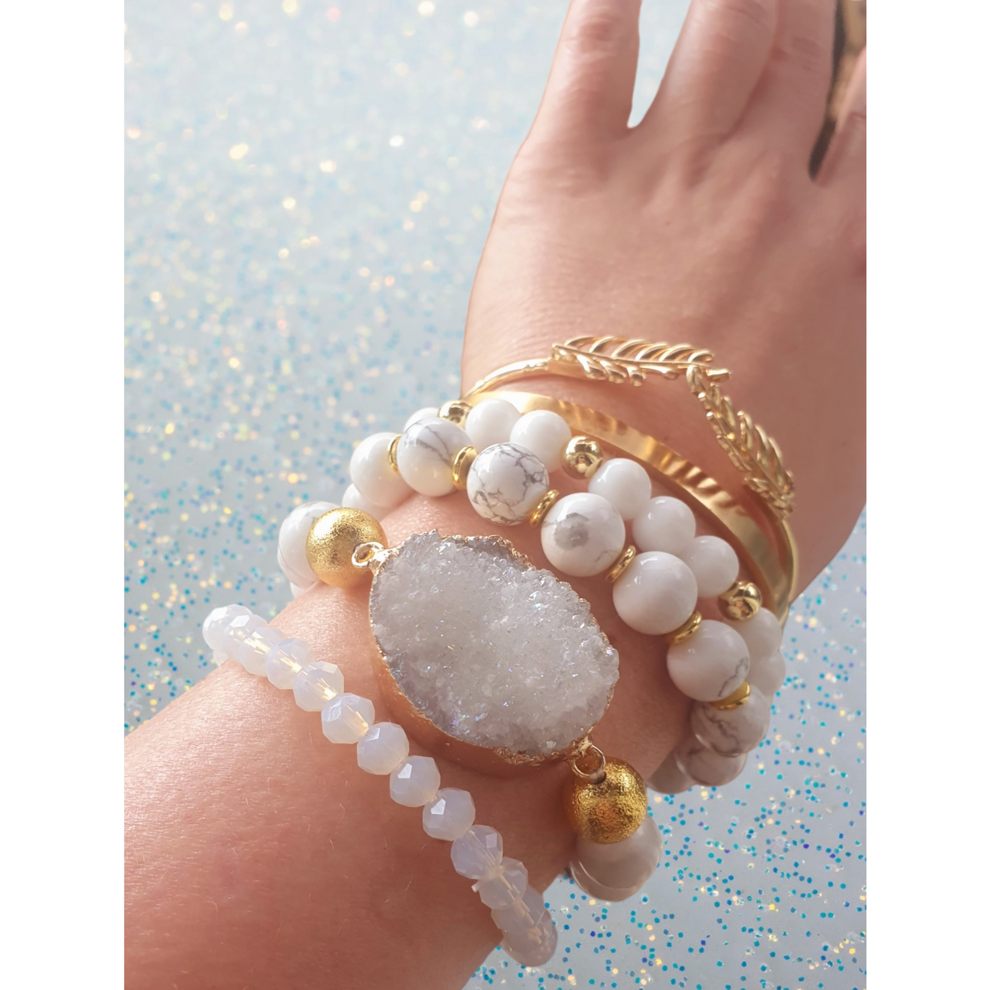 Boho druzy agat armband set med guldöverdrag/plättering 18k