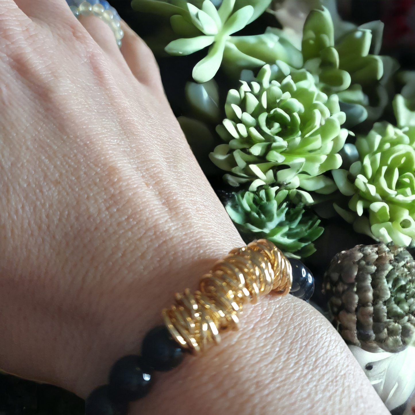 Boho armband set i onyx och guldöverdrag 18k