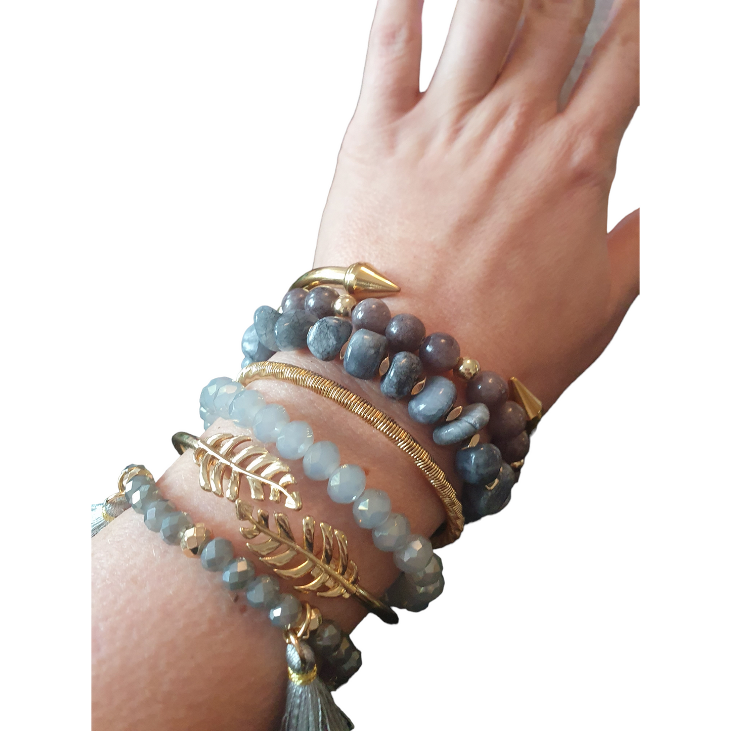 Boho armband set i jade med 18k guldöverdrag/guldplätterad