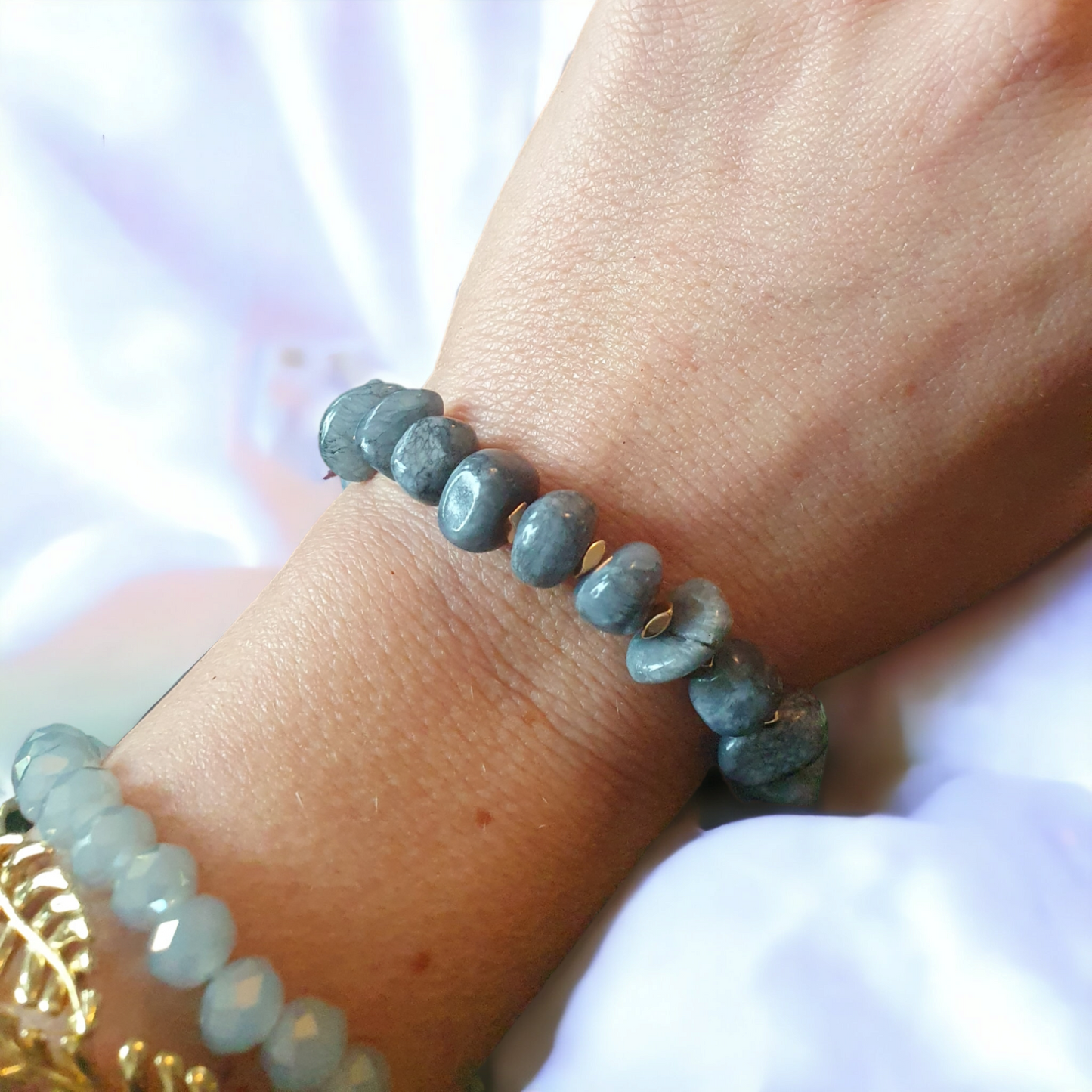 Boho armband set i jade med 18k guldöverdrag/guldplätterad