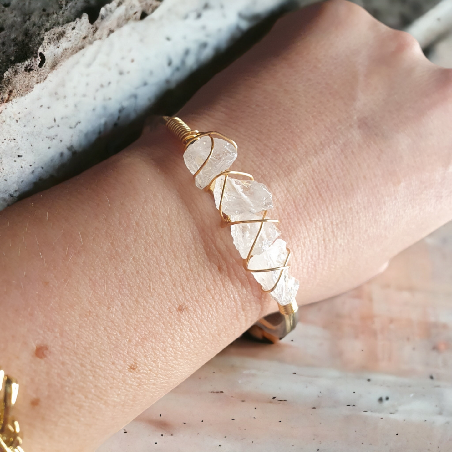 Boho bergkristall armband set med 18k guldöverdrag/plättering