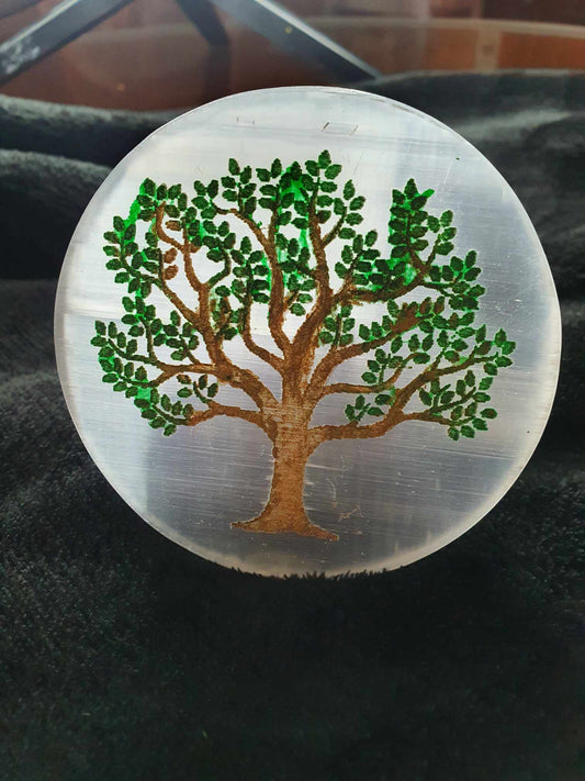 Selenit laddningsplatta Livets träd i färg med gåva Nyhet