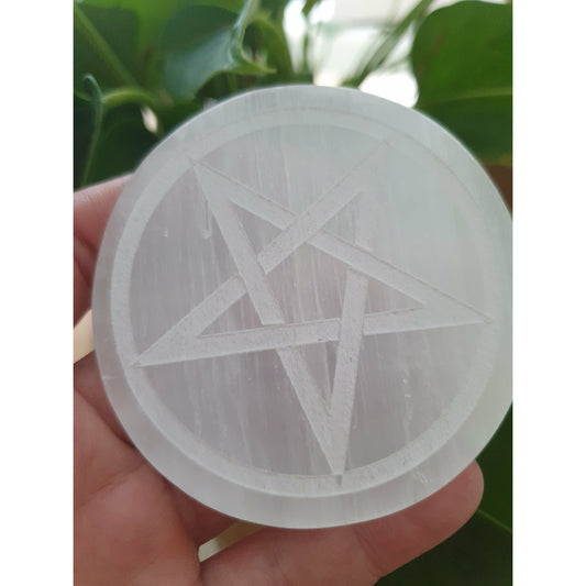 Selenitplatta Wicca stjärna med gåva Nyhet