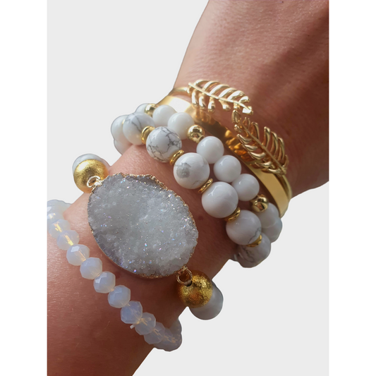 Boho druzy agat armband set med guldöverdrag/plättering 18k
