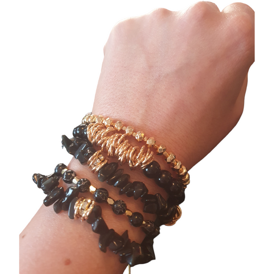 Boho armband set i onyx och guldöverdrag 18k